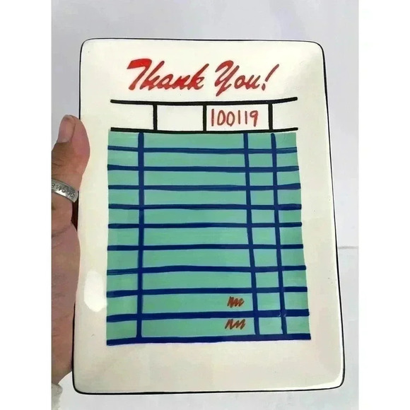 Food Order Receipt Ceramic Tray 7.5"x5.5" THANK YOU Handpainted Server Tab - Picture 4 of 6